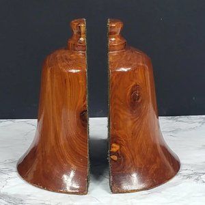 Handmade Wood Bell Bookend Set Vintage
